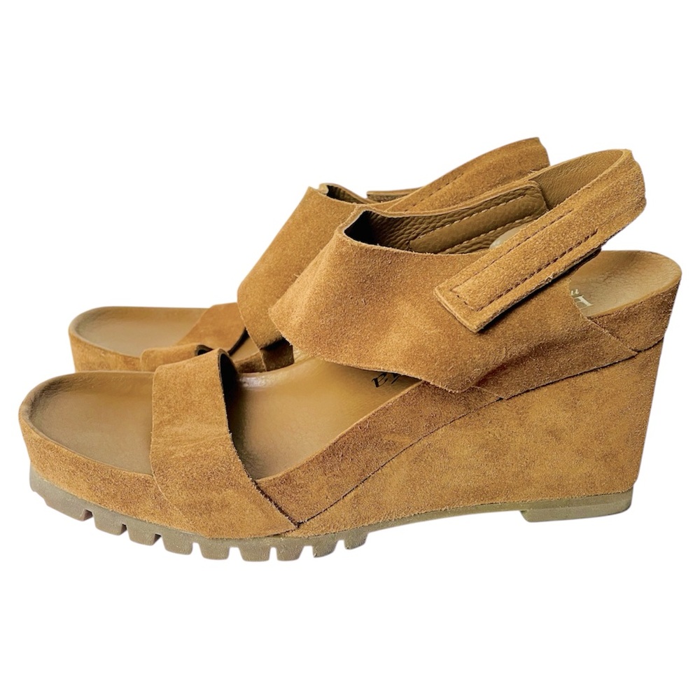 Pedro Garcia Jouri Tan Suede Wedge Sandals Size EU 38.5 US 8.5 LIKE NEW
